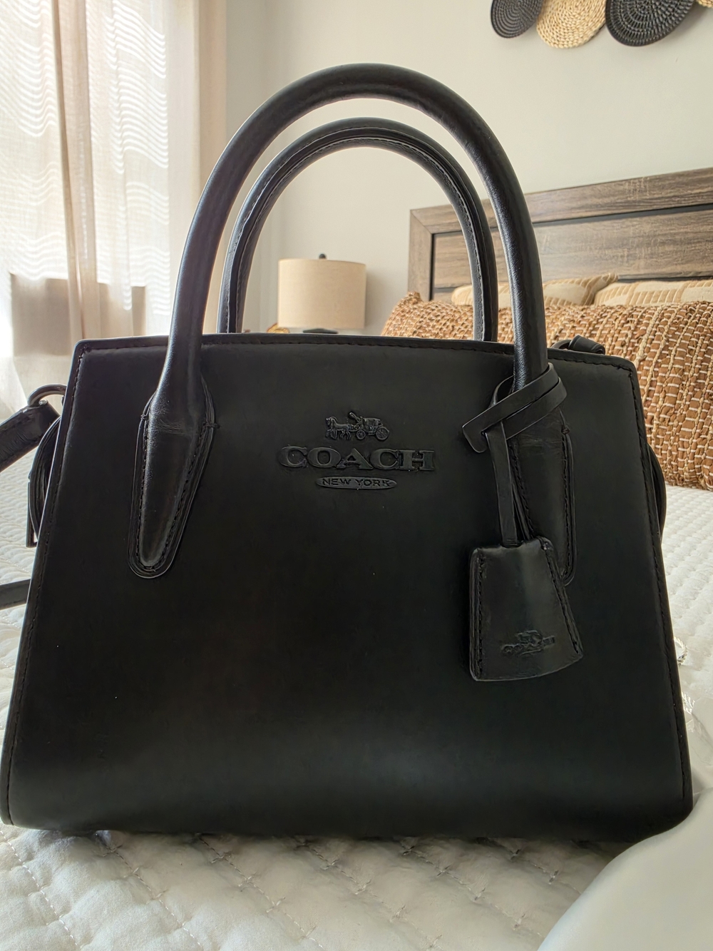 Coach Andrea Black Leather Medium Satchel - Picture 2 of 16